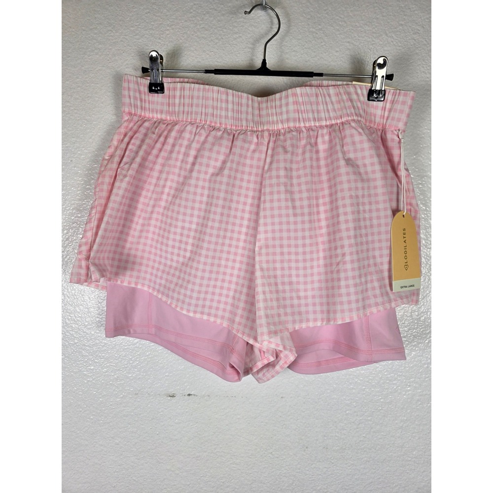 Blogilates Pink Gingham Ruffle‎ Short XL Activewear Double Layer Athleisure